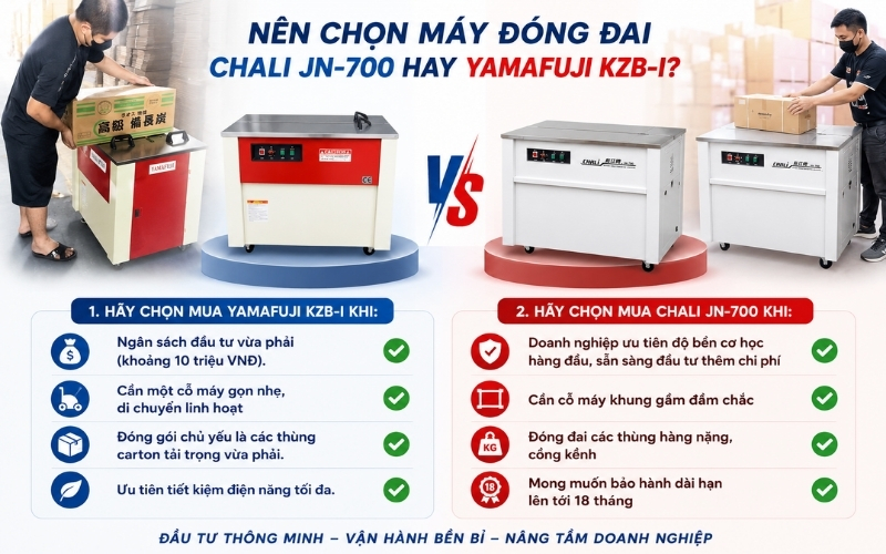 Nên chọn máy đóng đai Chali JN-700 hay Yamafuji KZB-I