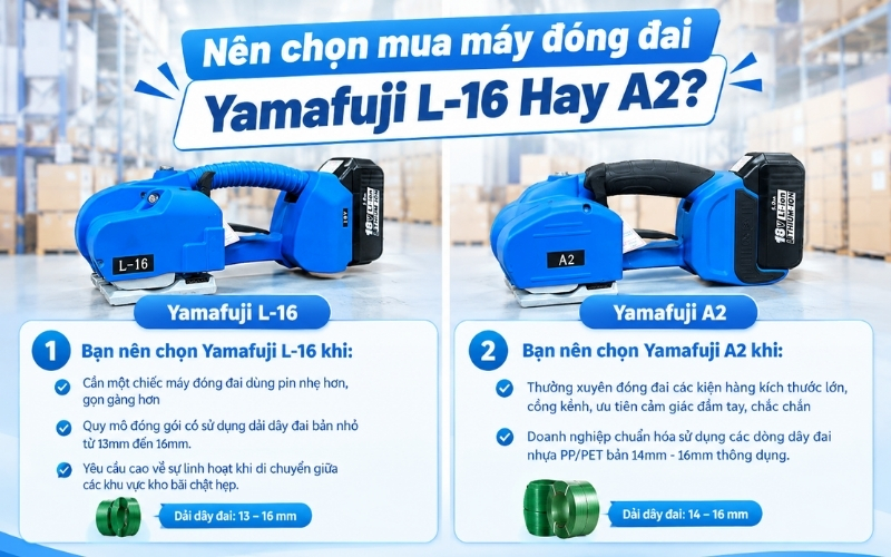 Nên chọn mua máy đóng đai Yamafuji L-16 Hay A2