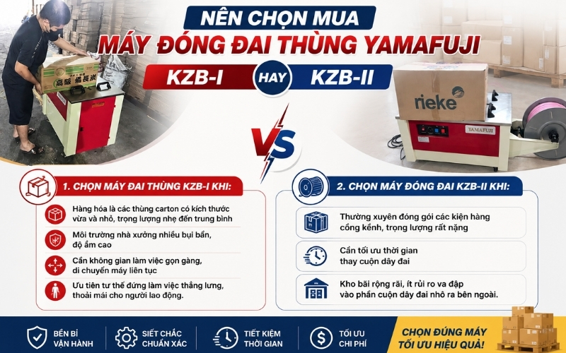 Nên chọn mua máy đóng đai thùng Yamafuji KZB-I Hay KZB-II