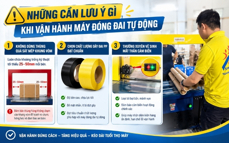 Những cần lưu ý gì khi vận hành máy đóng đai tự động