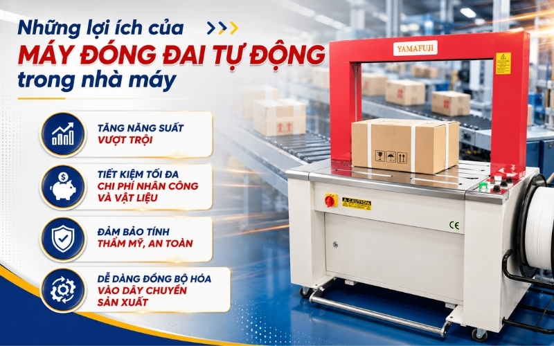Những lợi ích của máy đóng đai tự động trong nhà máy