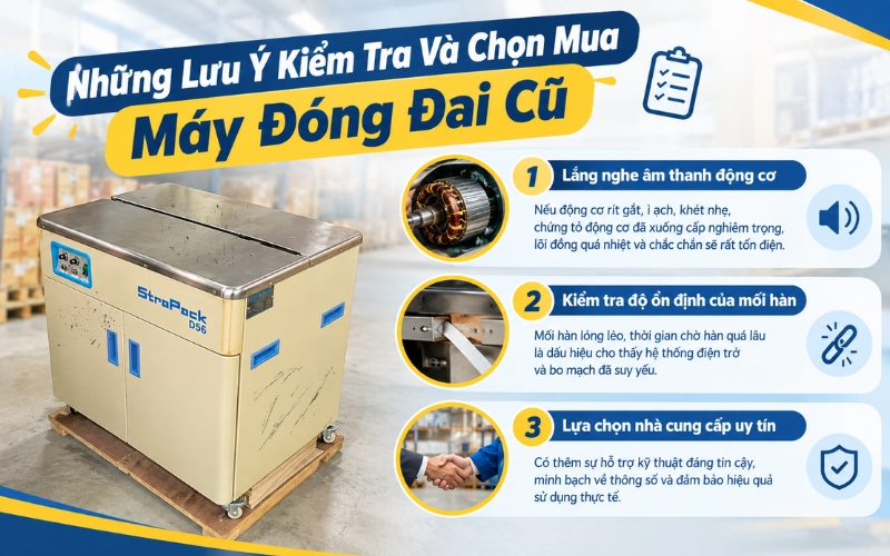 Những lưu ý kiểm tra và chọn mua máy đóng đai cũ