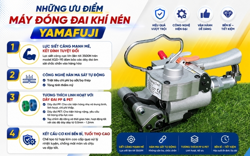 Những ưu điểm máy đóng đai khí nén Yamafuji