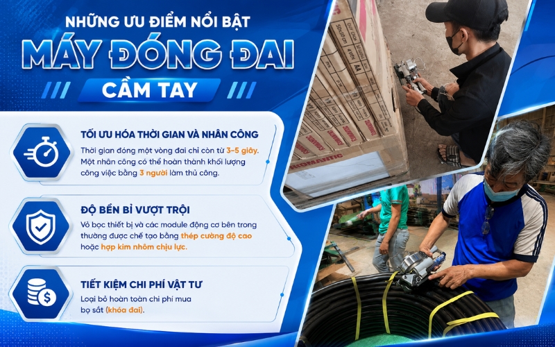 Những ưu điểm nổi bật máy đóng đai cầm tay