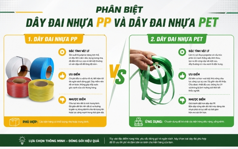 Phân biệt dây đai nhựa PP và dây đai nhựa PET