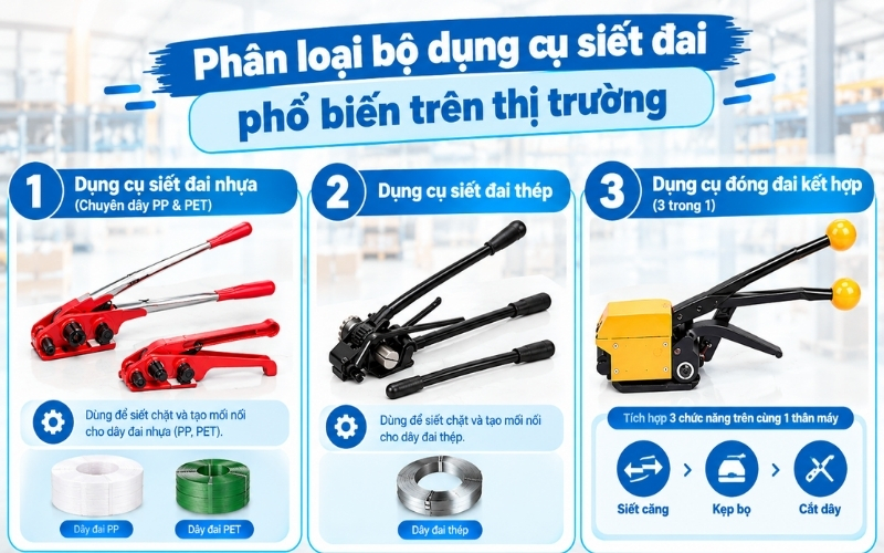 Phân loại bộ dụng cụ siết đai phổ biến trên thị trường