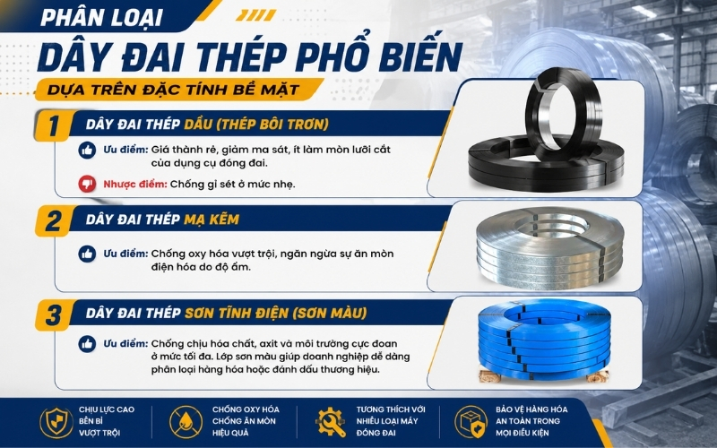 Phân loại dây đai thép phổ biến dựa trên đặc tính bề mặt