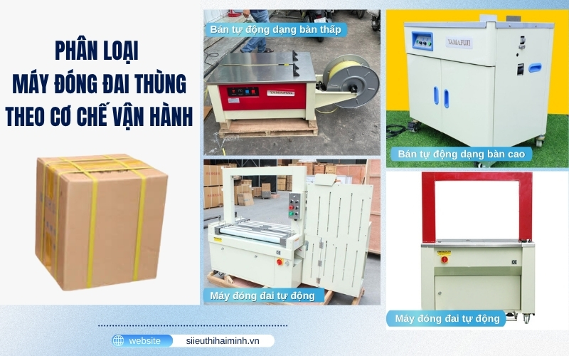 Phân loại máy đóng đai thùng theo cơ chế vận hành
