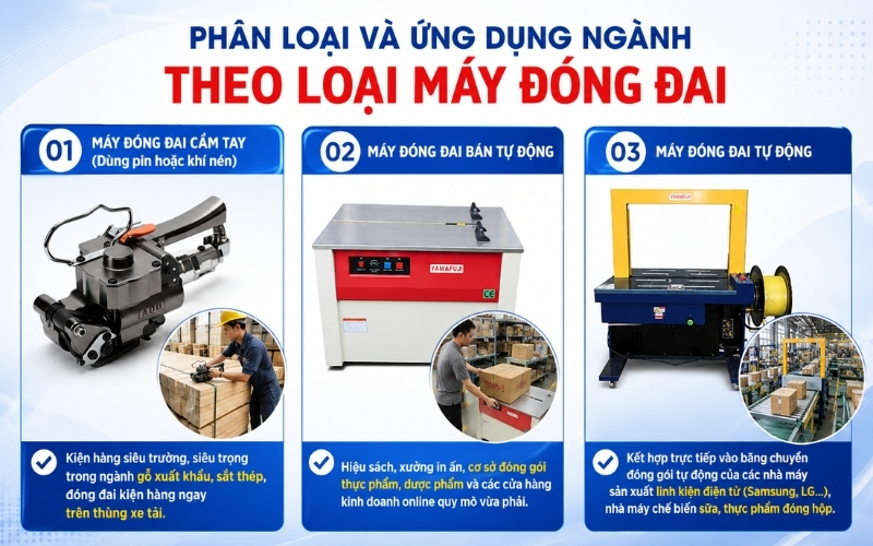Phân loại và ứng dụng ngành theo loại máy đóng đai