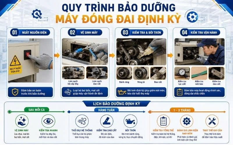 Quy trình bảo dưỡng máy siết đai định kỳ
