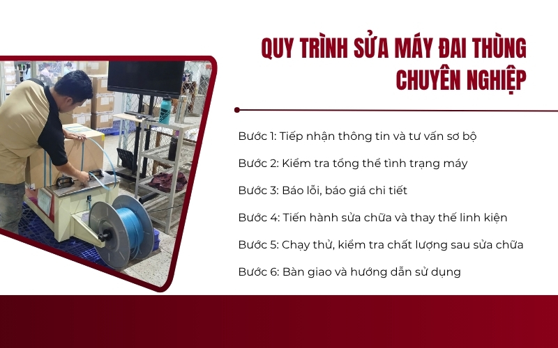 Quy trình sửa máy đai thùng chuyên nghiệp