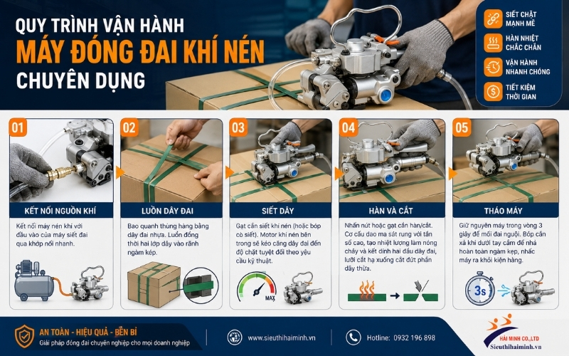Quy trình vận hành máy đóng đai khí nén chuyên dụng