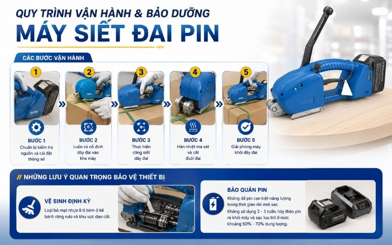 Quy trình vận hành và bảo dưỡng máy siết đai pin