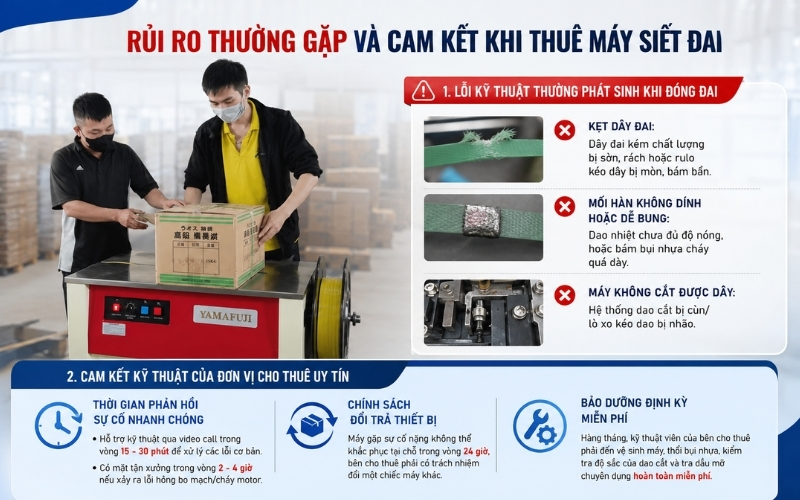 Rủi ro thường gặp và cam kết khi thuê máy siết đai