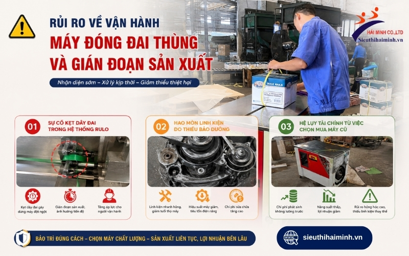 Rủi ro về vận hành máy đóng đai thùng và gián đoạn sản xuất