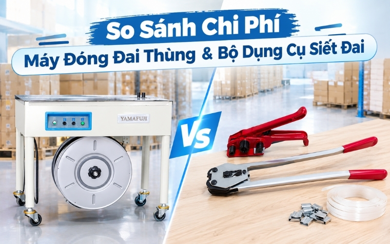 So Sánh Chi Phí Máy Đóng Đai Thùng & Bộ Dụng Cụ Siết Đai
