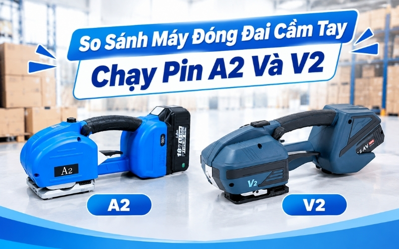 So Sánh Máy Đóng Đai Cầm Tay Chạy Pin A2 Và V2