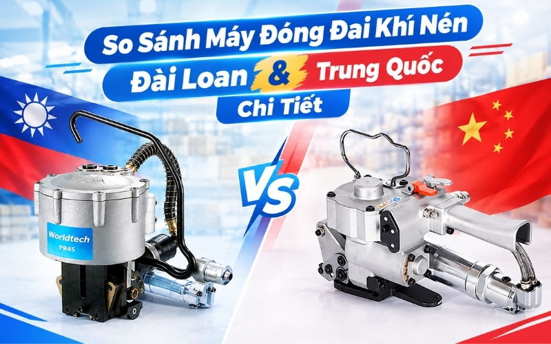 So Sánh Máy Đóng Đai Khí Nén Đài Loan & Trung Quốc Chi Tiết