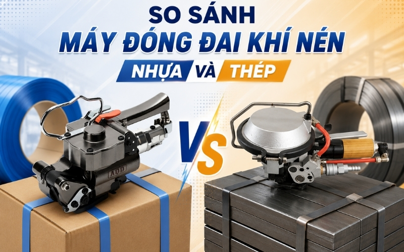 So Sánh Máy Đóng Đai Khí Nén Nhựa Và Thép