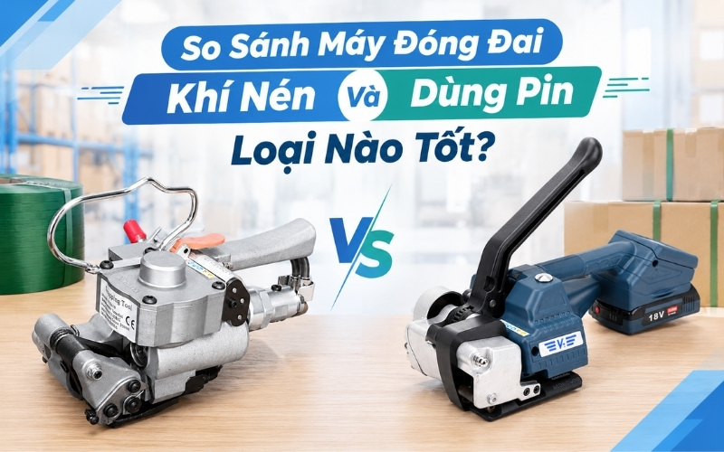 So Sánh Máy Đóng Đai Khí Nén Và Dùng Pin Loại Nào Tốt