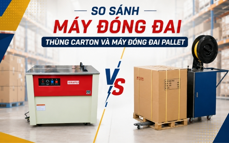 So Sánh Máy Đóng Đai Thùng Carton Và Máy Đóng Đai Pallet
