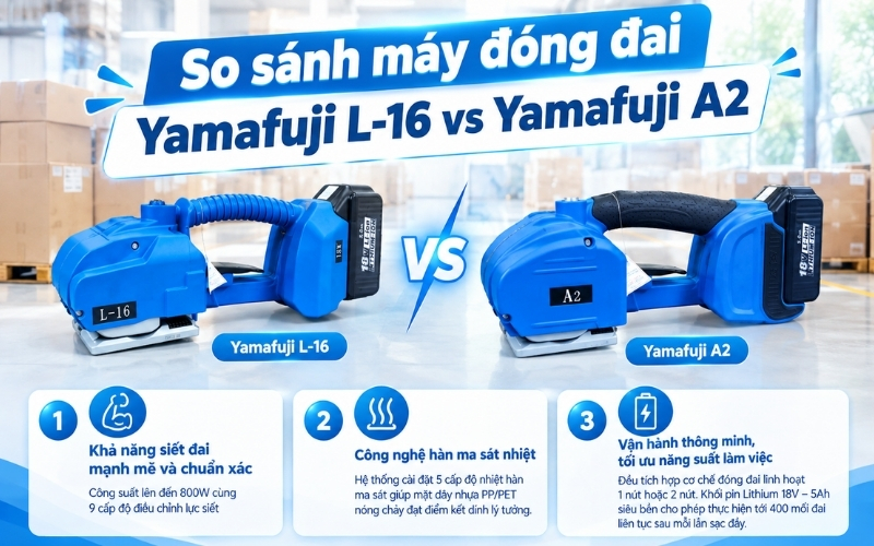So sánh máy đóng đai Yamafuji L-16 vs Yamafuji A2
