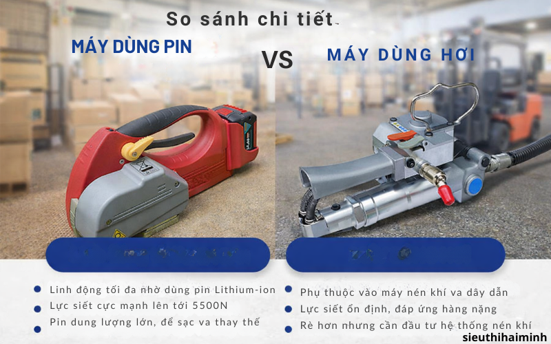  So sánh chi tiết máy đóng đai dùng pin vs máy dùng hơi