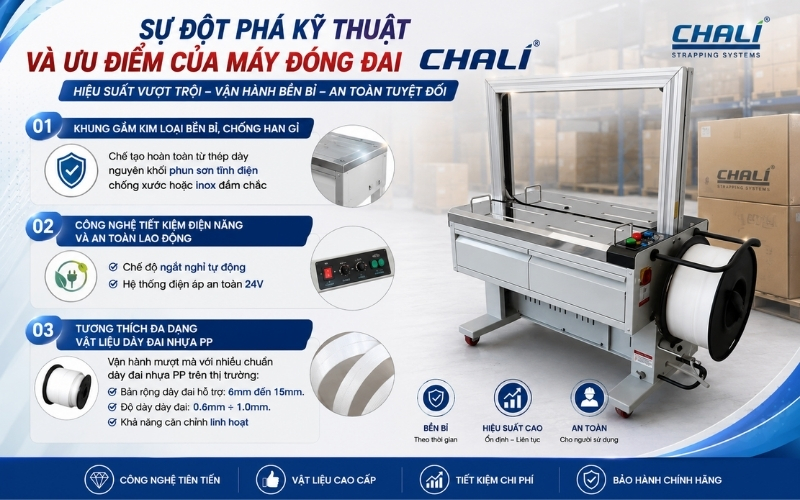 Sự đột phá kỹ thuật và ưu điểm của máy đóng đai Chali