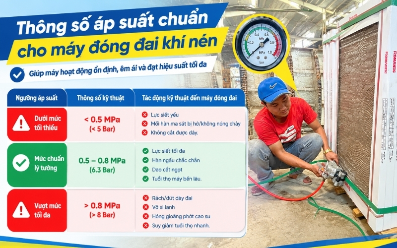 Thông số áp suất chuẩn cho máy đóng đai khí nén