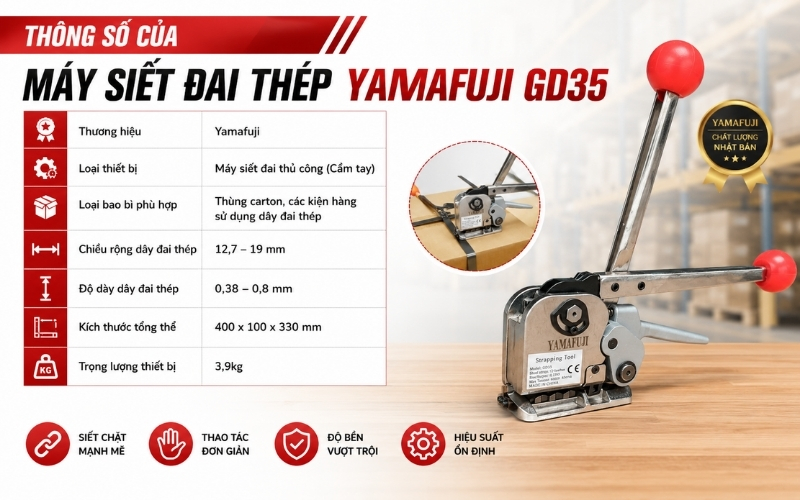 Thông số của máy siết đai thép Yamafuji GD35