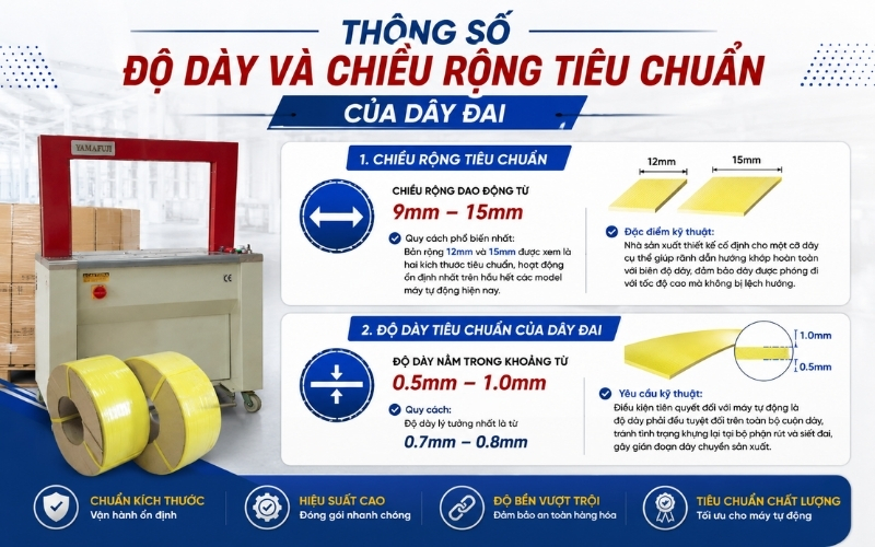 Thông số độ dày và chiều rộng tiêu chuẩn của dây đai