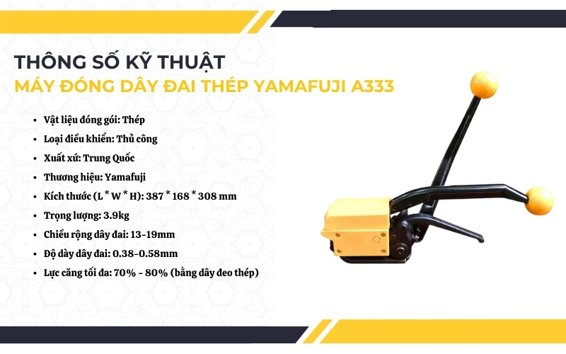 Thông số kỹ thuật của máy đóng dây đai thép Yamafuji A333