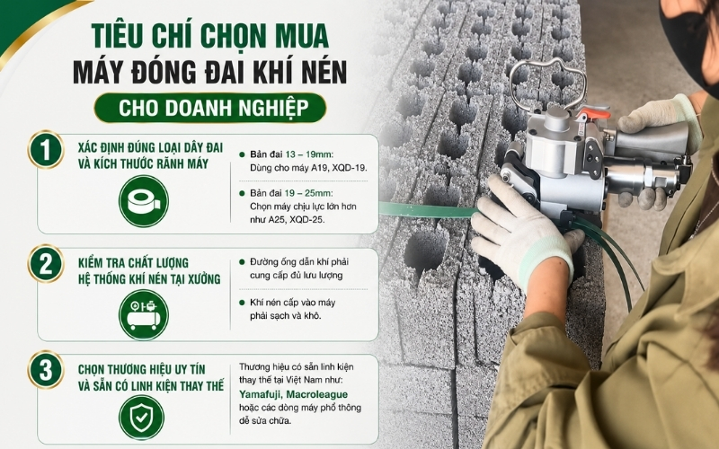 Tiêu chí chọn mua máy đóng đai khí nén cho doanh nghiệp