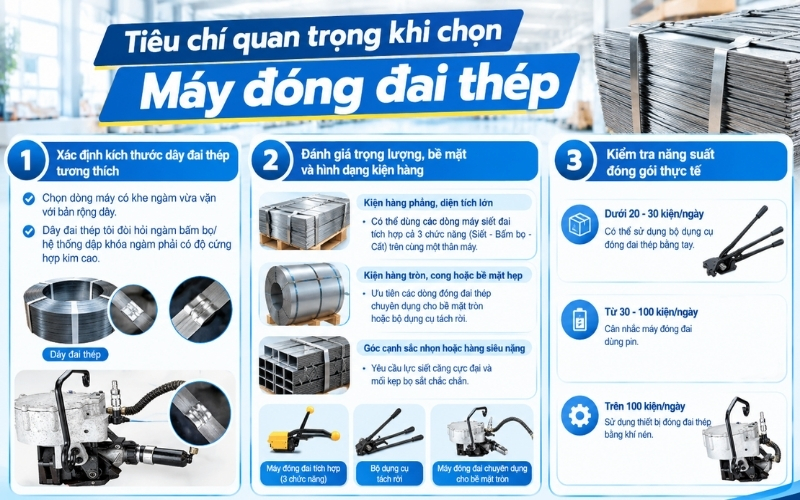 Tiêu chí quan trọng khi chọn máy đóng đai thép