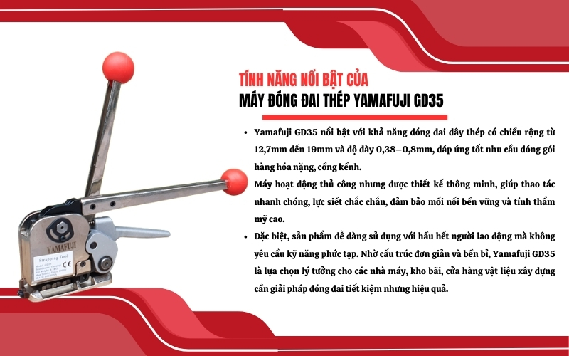 Tính năng nổi bật của máy đóng đai thép Yamafuji GD35