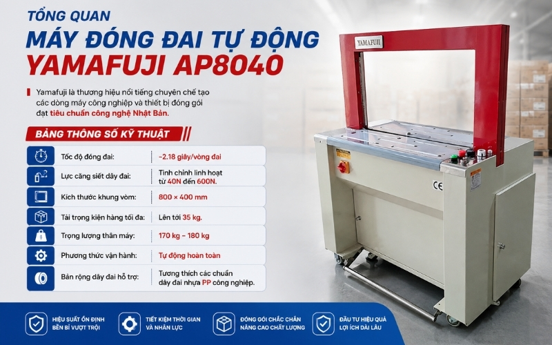 Tổng quan máy đóng đai tự động Yamafuji AP8040