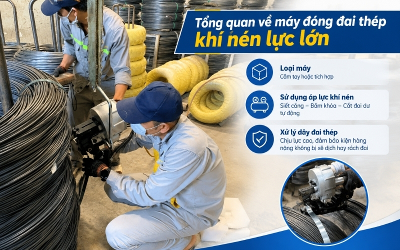 Tổng quan về máy đóng đai thép khí nén lực lớn