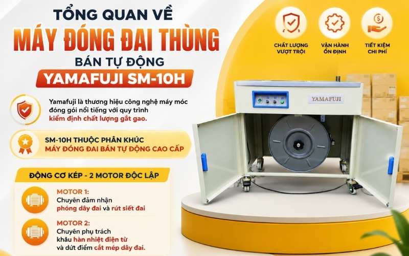 Tổng quan về máy đóng đai thùng bán tự động Yamafuji SM-10H