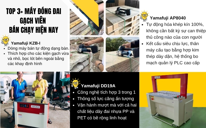 Top 3+ máy đóng đai gạch viên bán chạy hiện nay