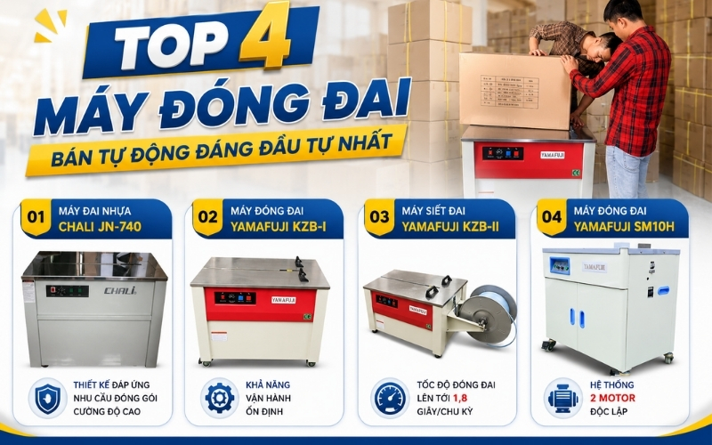 Top 4 máy đóng đai bán tự động đáng đầu tư nhất