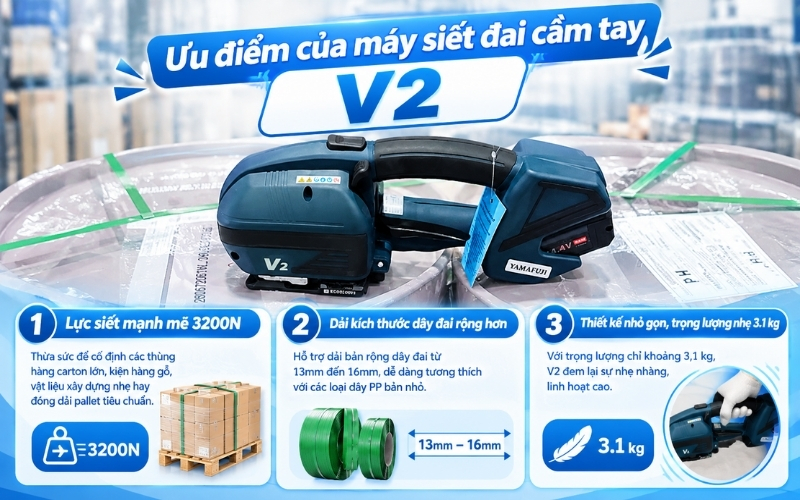 Ưu điểm của máy siết đai cầm tay V2