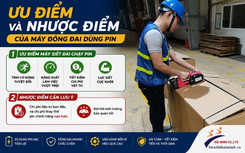 Ưu điểm và nhược điểm của máy đóng đai dùng pin