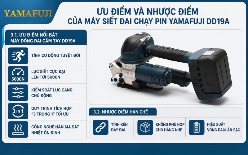Ưu điểm và nhược điểm của máy siết đai chạy pin Yamafuji DD19A