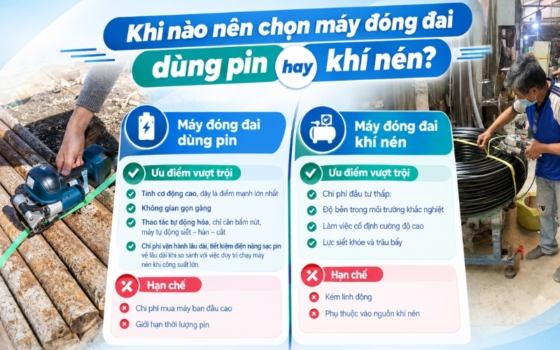 Ưu nhược điểm và ứng dụng máy đóng đai