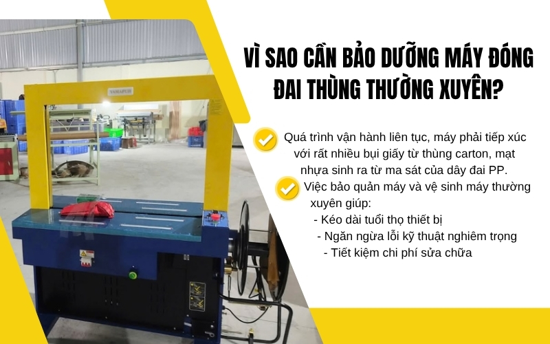Vì sao cần bảo dưỡng máy đóng đai thùng thường xuyên