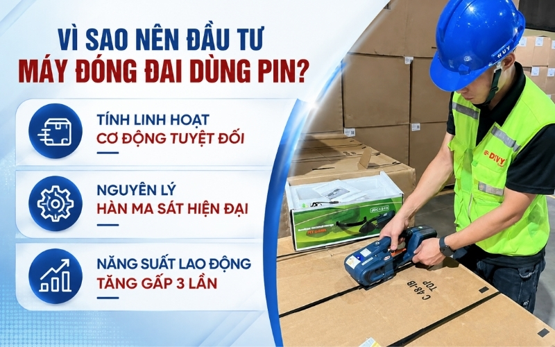 Vì sao nên đầu tư máy đóng đai dùng pin