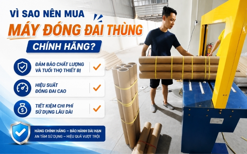 Vì sao nên mua máy đóng đai thùng chính hãng