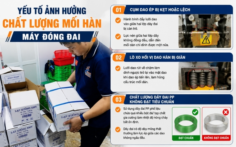 Yếu tố ảnh hưởng chất lượng mối hàn máy đóng đai