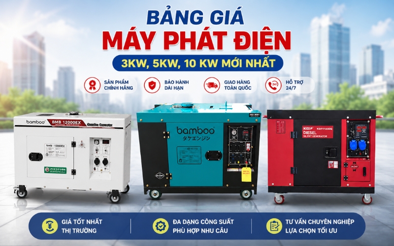 Bảng Giá Máy Phát Điện 3kw, 5kw, 10 kw Mới Nhất 2024