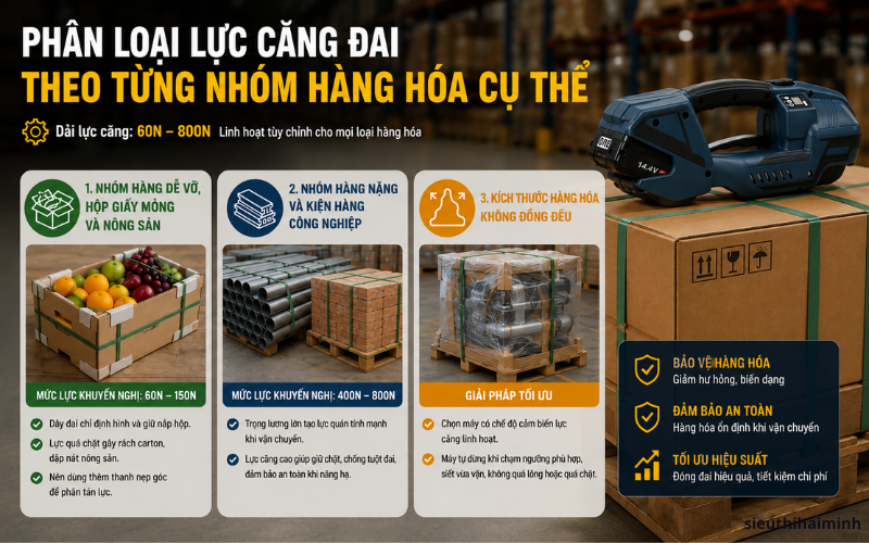 Phân loại lực căng đai theo từng nhóm hàng hóa cụ thể